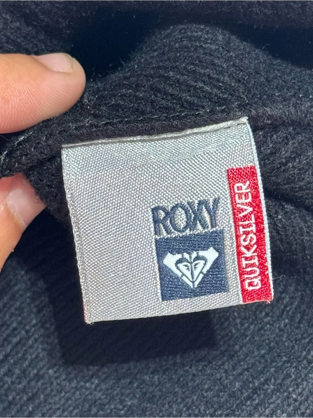 Vintage Women's Y2K Roxy Quicksilver Studded Logo Beanie Black Surf Made In USA